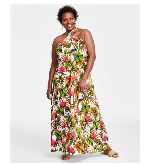 INC Tropical Print Halter Top Maxi Dress Size 1X - Picture 2 of 10